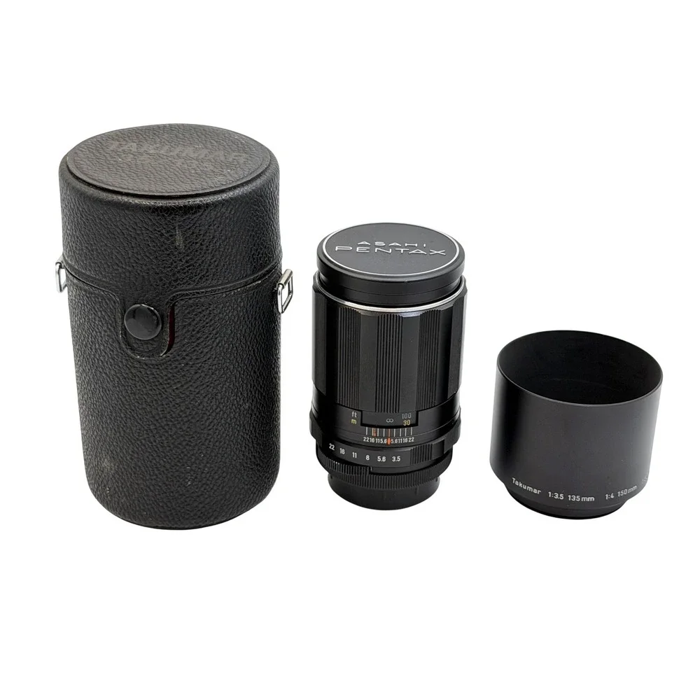 Asahi Pentax SMC Takumar 135mm f3.5 M42 Mount Lens with Hood and Case VGC